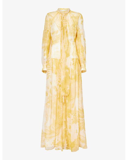 Erdem Metallic Floral-pattern High-neck Silk Gown