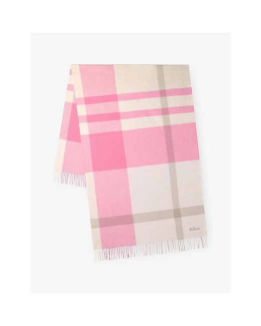 Mulberry Pink Large-Check Merino-Wool Scarf