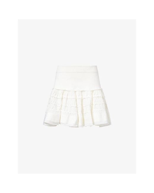 Alaïa White Ruffled Wool-Blend Mini Skirt
