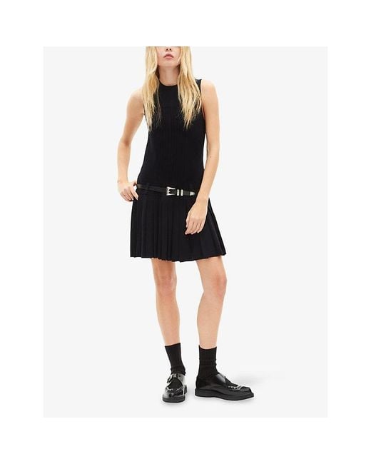The Kooples Blue Sleeveless Pleated-Skirt Woven Mini Dress