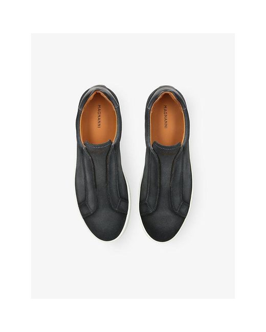 Magnanni Shoes Black Cowes Laceless Suede Low-Top Trainers for men