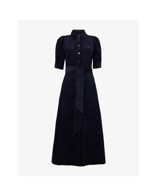 ME+EM Blue Fit-And-Flare Corduroy Cotton Maxi Dress