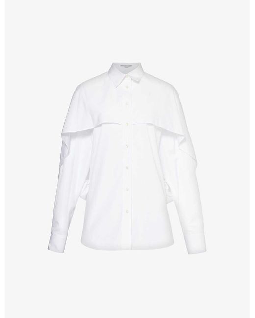 Stella McCartney White Cape-overlay Relaxed-fit Cotton-poplin Shirt
