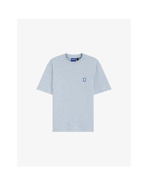 HUGO Blue Brand-Embroidered Leopard-Print Cotton-Jersey T-Shirt for men