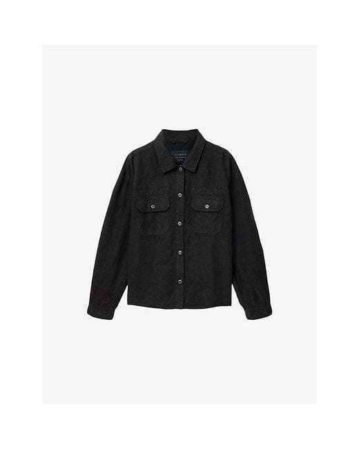 AllSaints Black Korten Patch-Pocket Denim Shacket for men