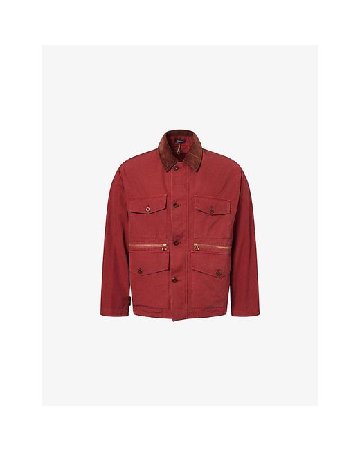 Drake's Red Hiking Patch-Pocket Cotton Jacket for men