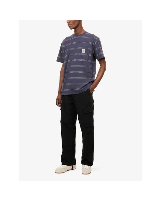 Carhartt Blue Bert Striped Pocket Stretch-Cotton T-Shirt for men