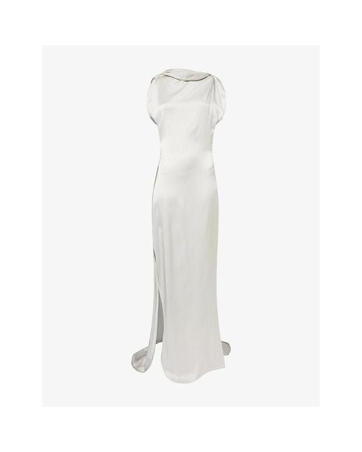 Victoria Beckham White Carla Split-Seam Satin Gown