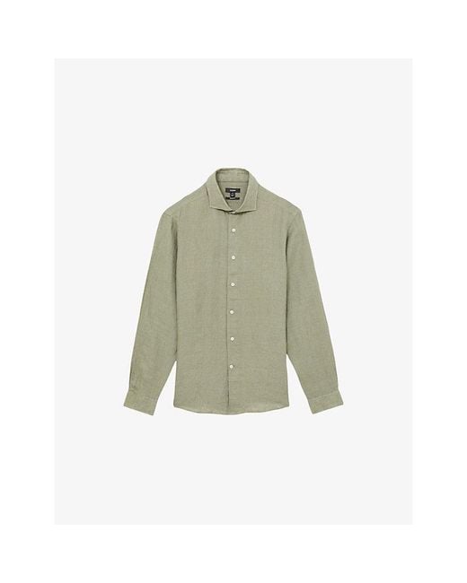 Reiss Green Ruban Classic Collar Linen Shirt for men