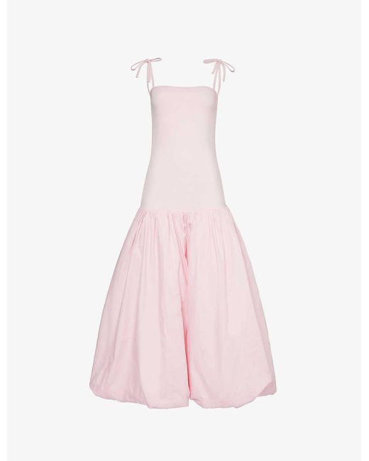 Amy Lynn Pink Pufball Ruched Stretch-cotton Midi Dress