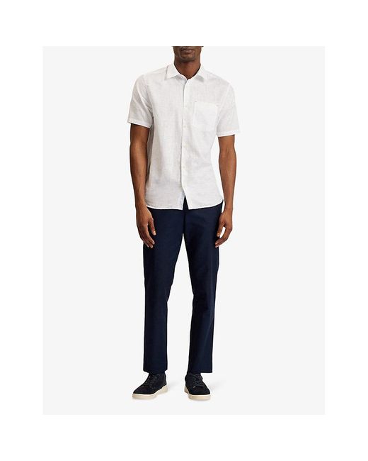 Ted Baker White Palomas Regular-fit Short-sleeve Linen And Cotton-blend Shirt for men