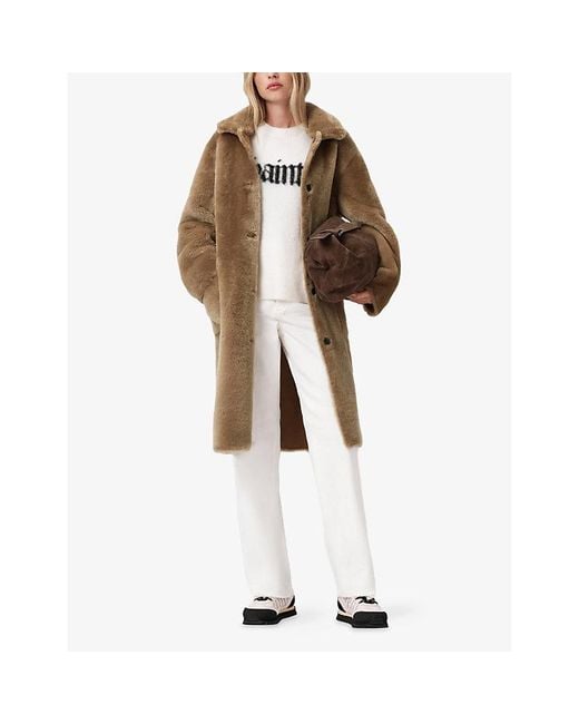 AllSaints Brown Serra Regular-Fit Reversible Shearling Coat