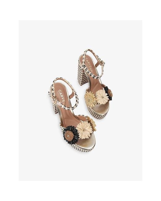 Carvela Kurt Geiger Metallic Sorrento Flower Raffia Platform Sandals