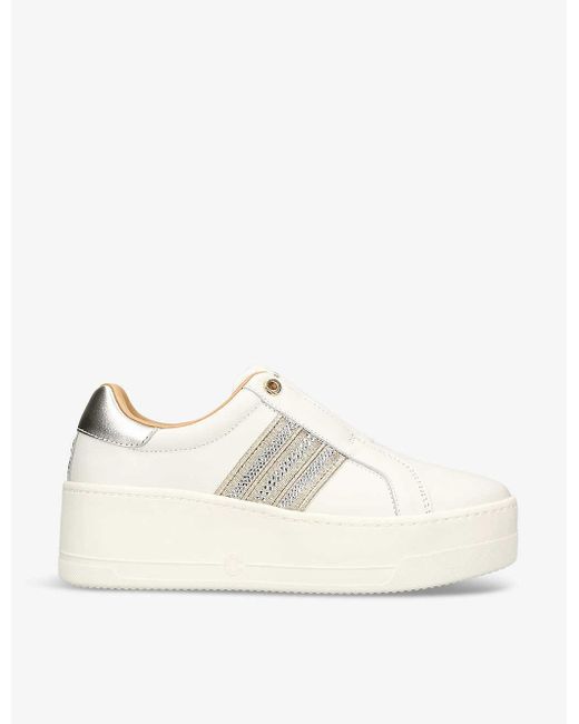 Carvela Kurt Geiger Natural Connected Tape Jewel-embellished Leather Low-top Trainers