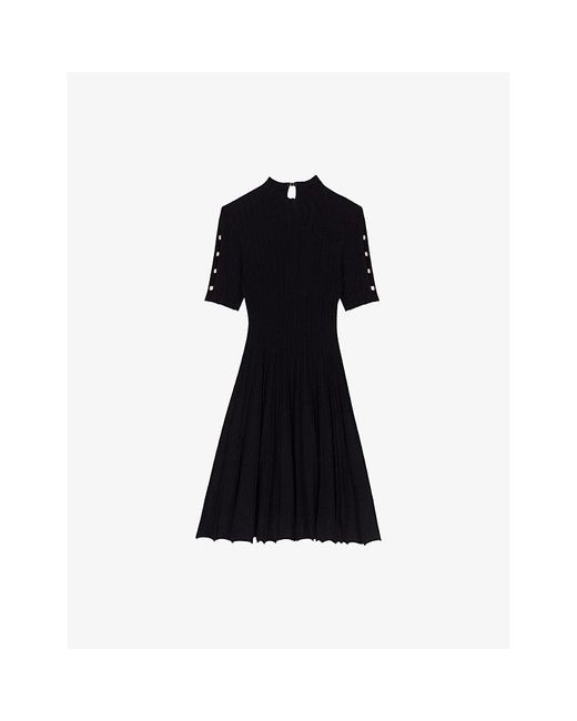 Maje Black Clover-Embellished Short-Sleeve Stretch-Knit Mini Dress