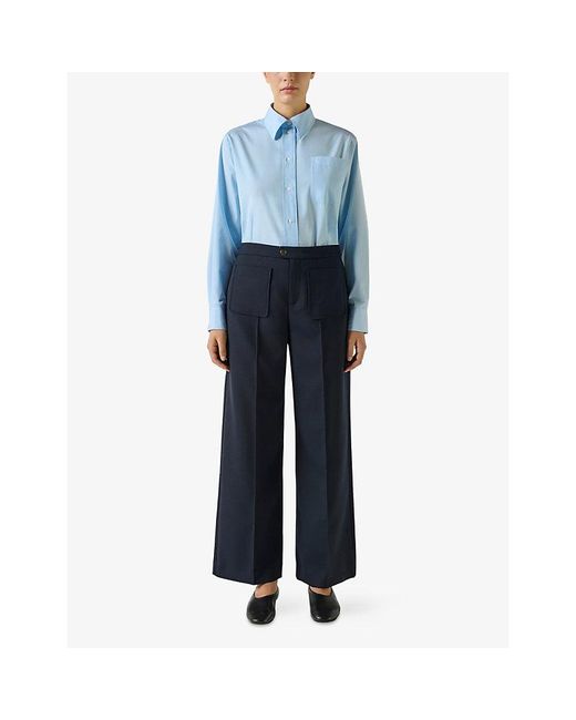 Soeur Blue Harry Flared Straight-Leg High-Rise Stretch-Woven Trousers