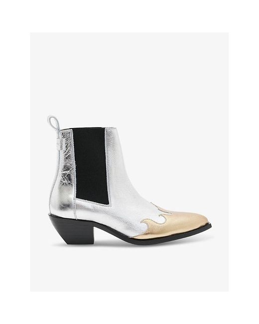 AllSaints White Dellaware Contrast-stitch Metallic Leather Ankle Boots