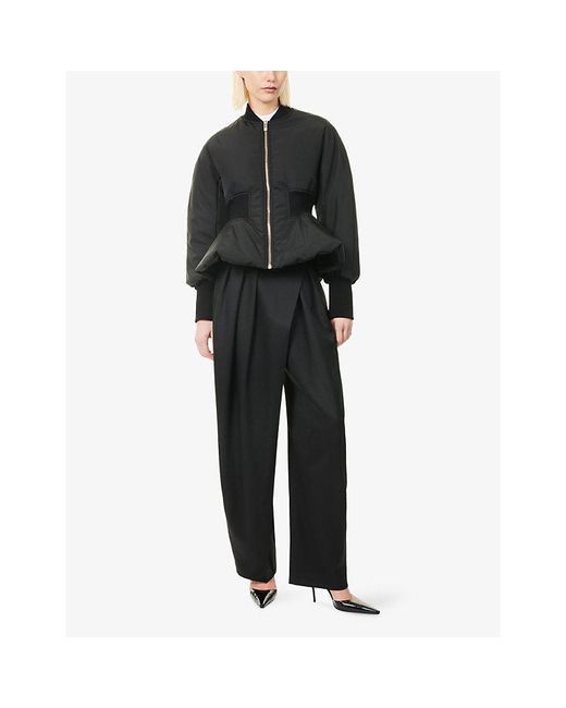 Alaïa Black Peplum-Hem Woven Bomber Jacket