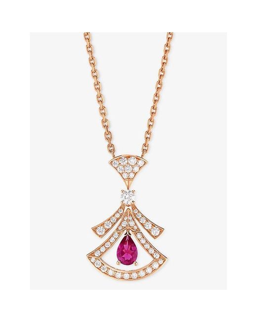 BVLGARI Metallic Divas' Dream 18Ct Rose- 0.46Ct Brilliant-Cut Diamond And Rubellite Pendant Necklace