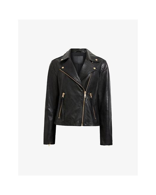 AllSaints Black Dalby Slim-Fit Metal-Hardware Leather Jacket