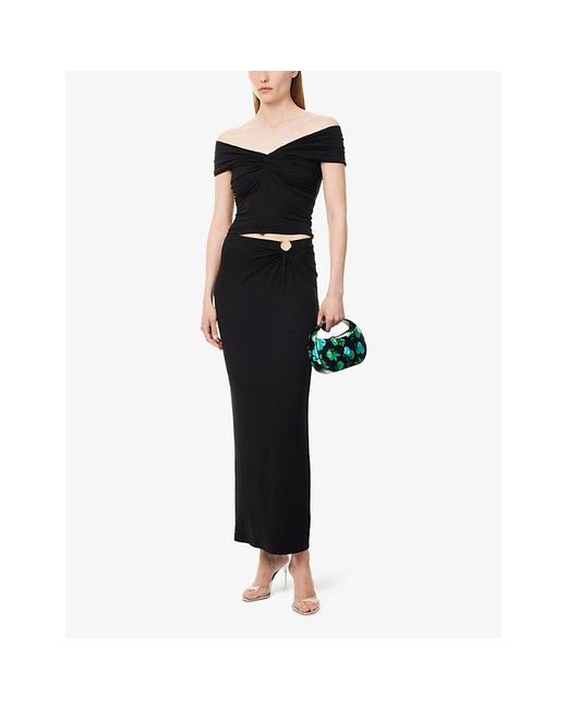 GOOD AMERICAN Black Ruched Mid-Waist Stretch-Woven Maxi Skirt