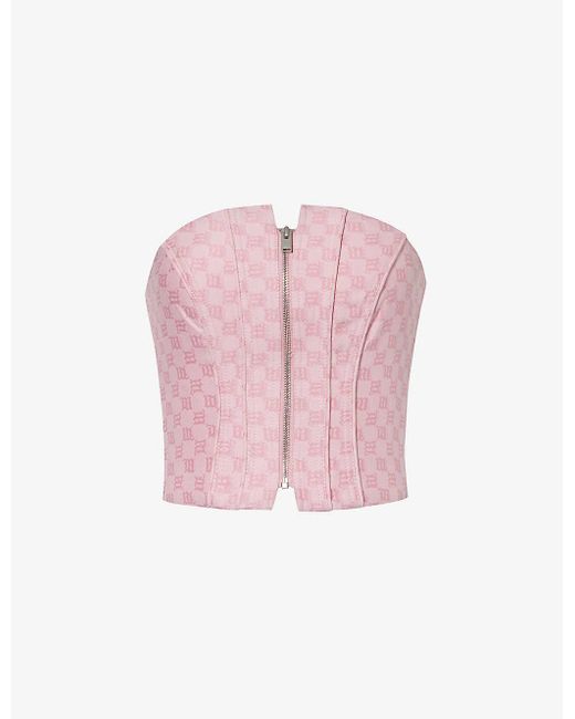 M I S B H V Pink Branded-pattern Sleeveless Cotton-blend Top