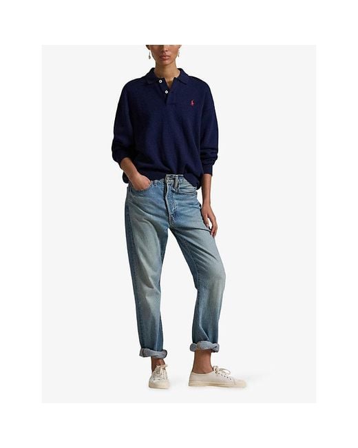 Polo Ralph Lauren Blue Logo-Embroidered Cotton Polo Sweatshirt