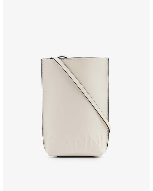 Ganni White Logo-embossed Small Recycled-leather Cross-body Bag