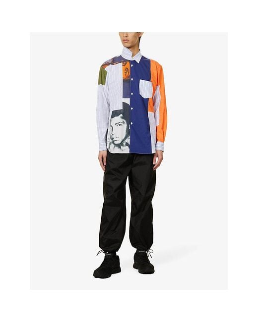 Comme des Garçons Blue Muhammad Ali Contrast-panel Cotton-poplin Shirt for men