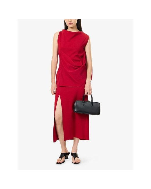 CFCL Red Ac Milan Draped Knitted Maxi Dress
