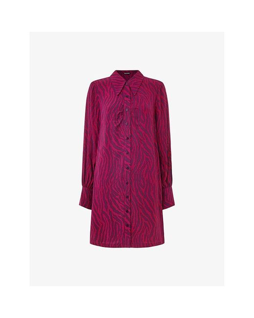 Whistles Purple Zebra-Print Collared Woven Mini Dress