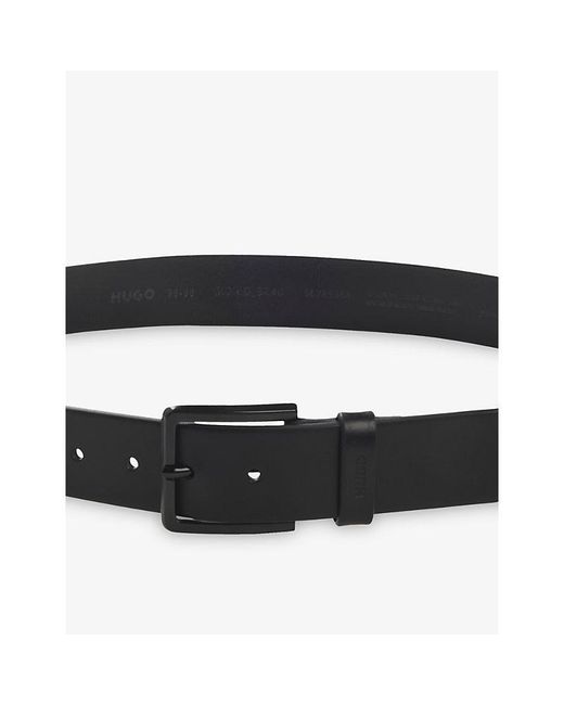 HUGO Black Logo-Keeper Leather Belt for men