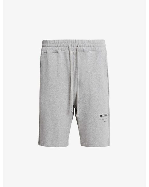 AllSaints Gray Underground Logo-print Organic-cotton Shorts for men