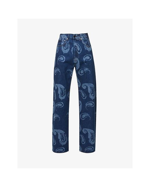 Jacquemus Blue Le De Nimes Suno Graphic-pattern Straight-leg Mid-rise Jeans for men