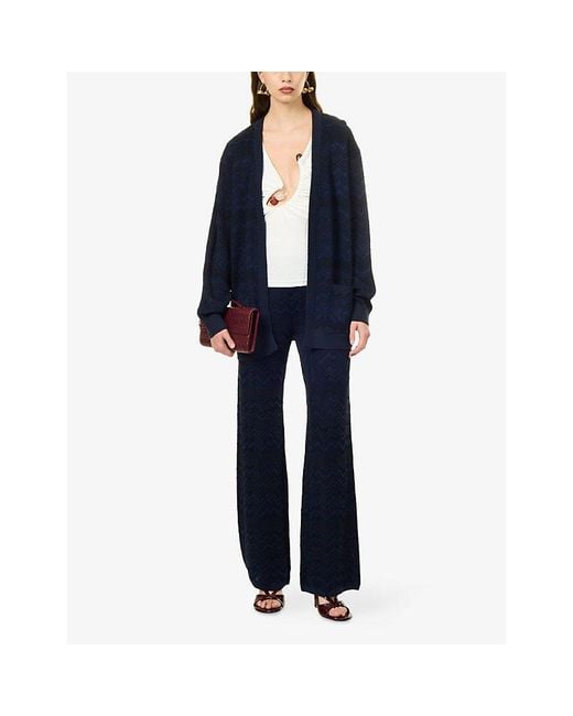 Missoni Blue Belted Chevron Knitted Cardigan