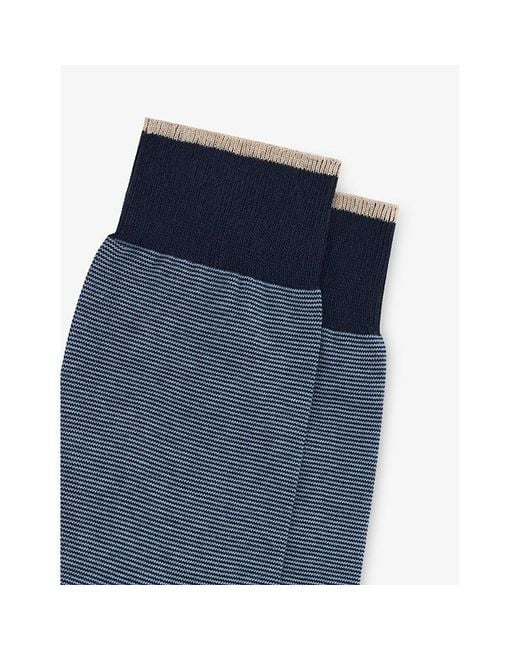 Boggi Blue Micro-Striped Cotton-Blend Crew Socks for men