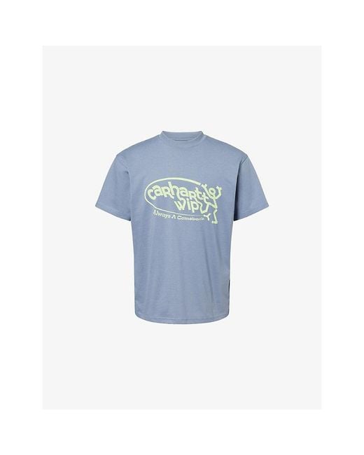 Carhartt Blue Logo-Print Relaxed-Fit Cotton T-Shirt for men