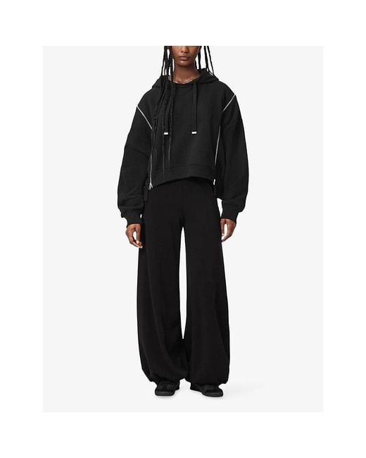 AllSaints Black Ciara Side-Zip Relaxed-Fit Cotton Hoody