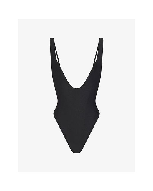 Skims Black Signature Swim Plunge One-Piece