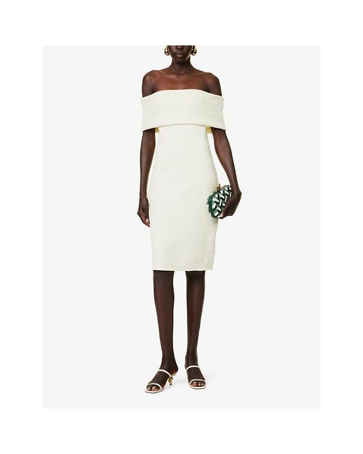 Bottega Veneta White Off-shoulder Stretch-woven Midi Dress