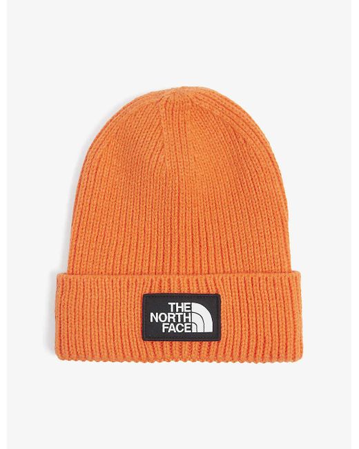 The North Face Synthetic Logo-embroidered Knitted Beanie in Red Orange ...