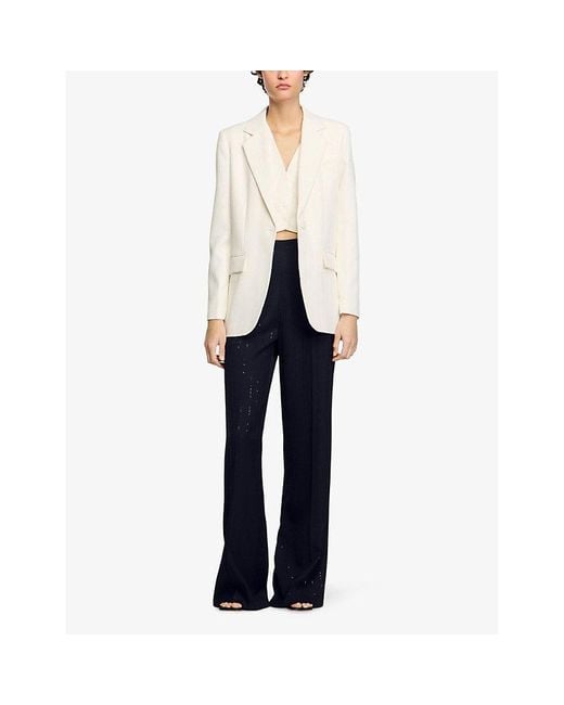 Sandro White Notched-Lapel Single-Breasted Woven Blazer