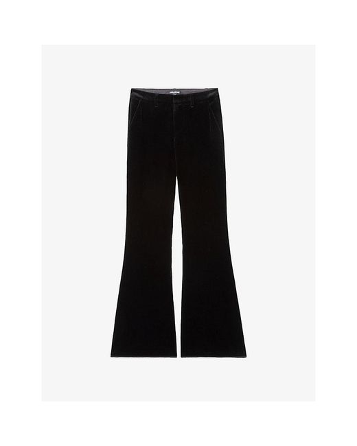 Zadig & Voltaire Black Prevy Flared-Leg Mid-Rise Cotton-Velvet Trousers