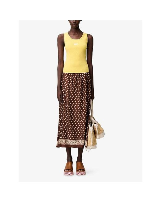 Claudie Pierlot Yellow Contrast-Trim Ribbed Knitted Top