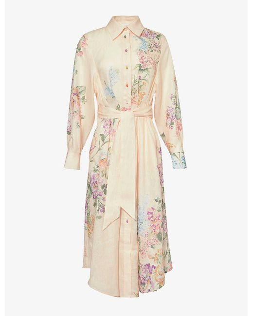 Zimmermann Natural Halliday Floral-print Linen Maxi Dress