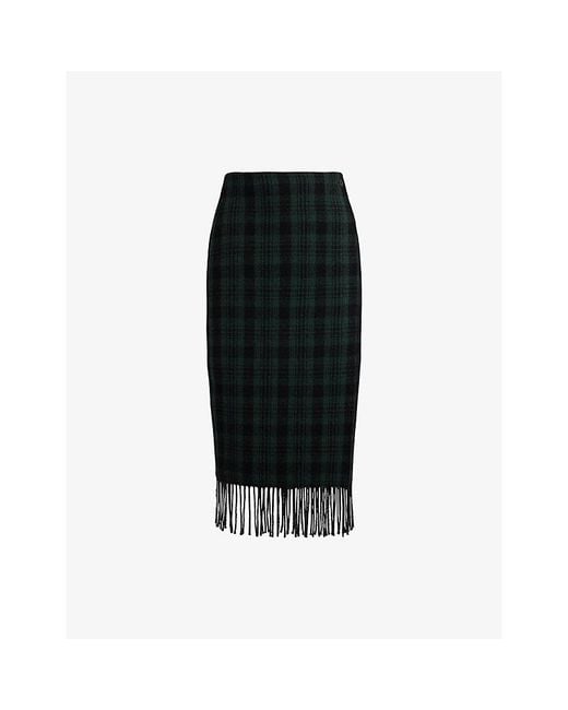 Polo Ralph Lauren Black Check Wrap Wool-Blend Midi Skirt