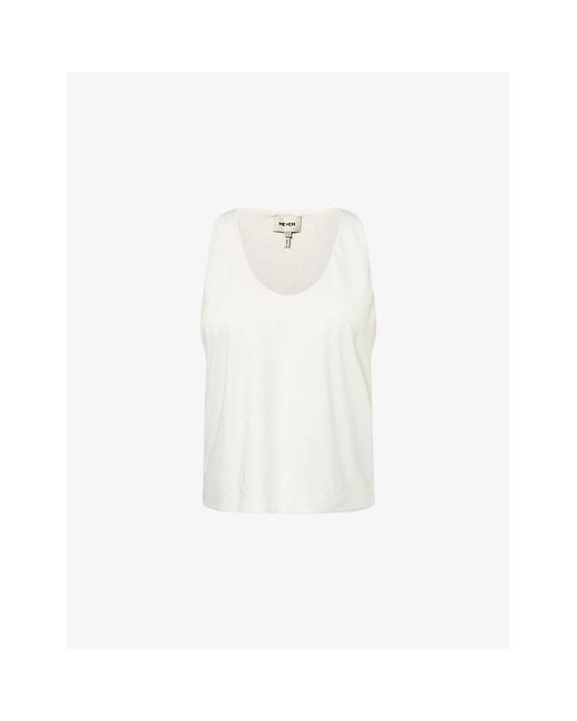 ME+EM White Scoop-Neck Stretch-Jersey Top