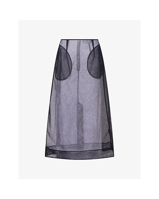 Simone Rocha Blue Ripple Sheer Mesh Midi Skirt