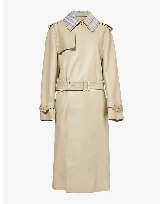 Burberry Natural Check-collar Double-breasted Regular-fit Leather Trench Coat