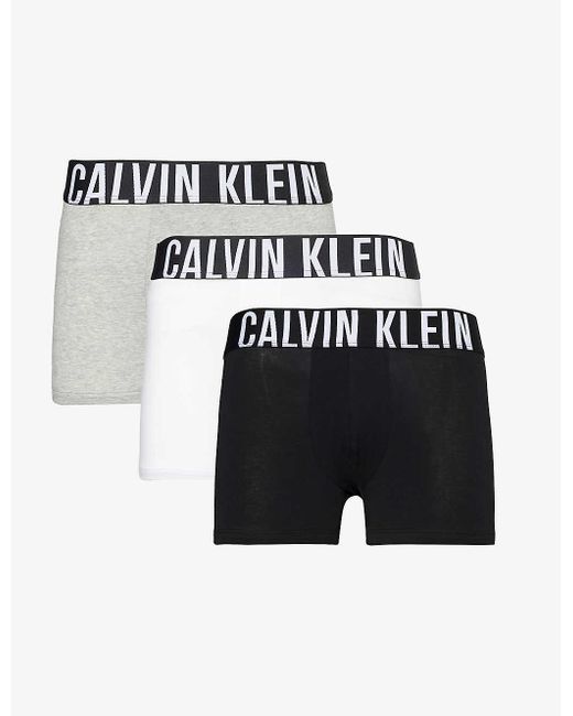 Calvin Klein Black Logo-waistband Pack Of Three Recycled Cotton-blend Trunk for men